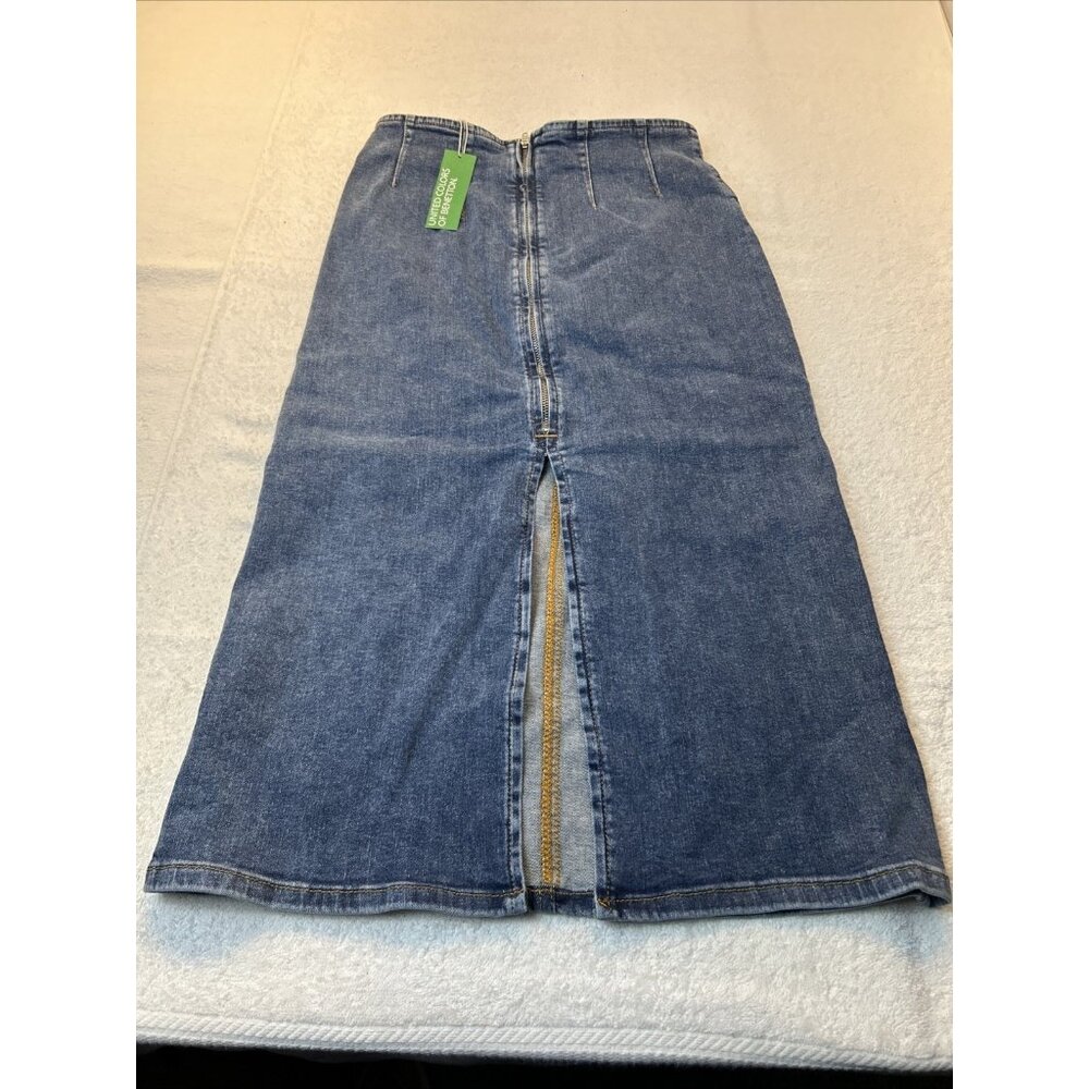 United Colors of Benetton Denim Pencil Midi Skirt Back Zip Size 42 (S-M)